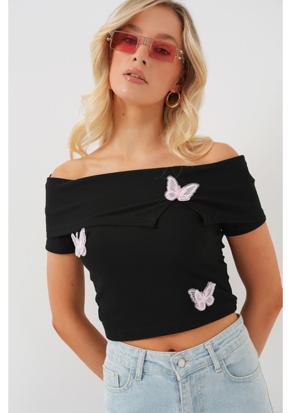 Kadın BDART İşlemeli Omuz Açık Bluz Black modelleri