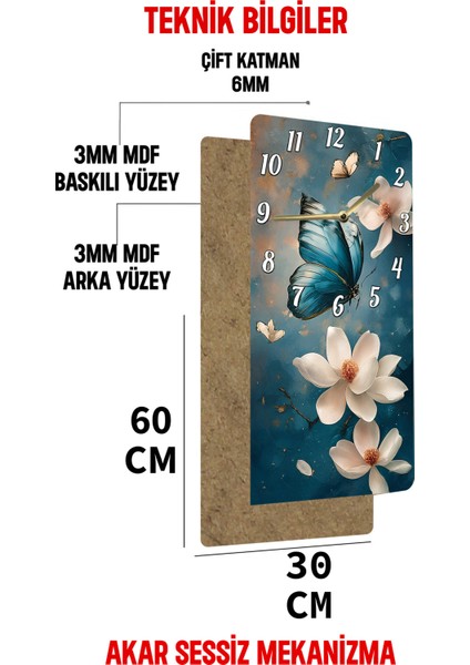 Mdf Tablo Saat – Uv Baskı 30X60 cm Dikdörtgen Dekoratif Duvar Saati – USD206