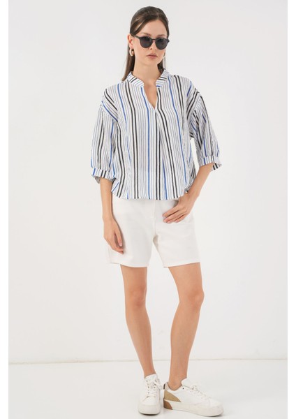 Kadın BDART Çizgili V Yaka Bluz Blue fiyatları