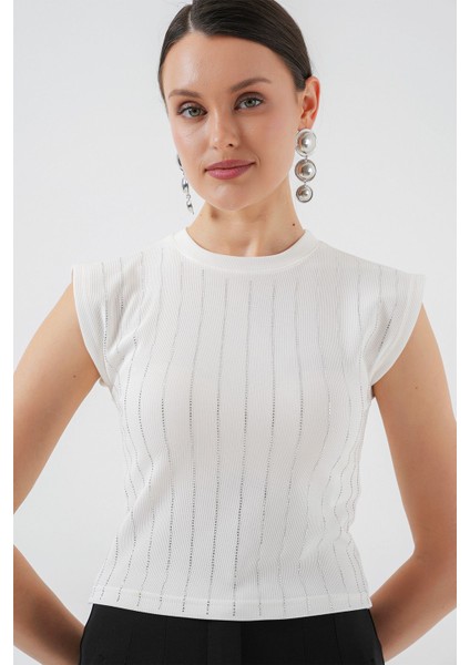 Kadın BDART Yuvarlak Yakalı Slim Fit Ribana Dokulu Bluz White fiyatları