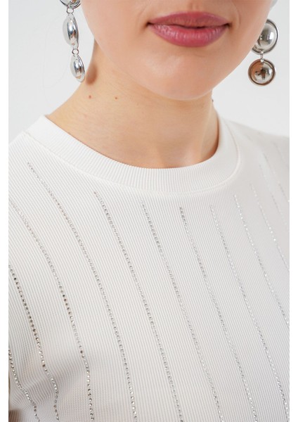 Kadın BDART Yuvarlak Yakalı Slim Fit Ribana Dokulu Bluz White fırsatları