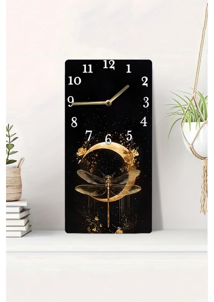 30X60 cm Uv Baskılı Mdf Tablo Saat – Altın Yansımalı Ejderha Böceği Deseni – USD184