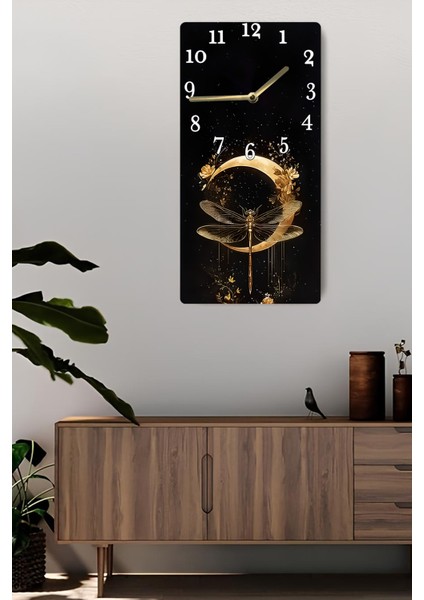 30X60 cm Uv Baskılı Mdf Tablo Saat – Altın Yansımalı Ejderha Böceği Deseni – USD184 fiyatları