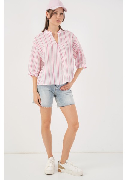 Kadın BDART Çizgili V Yaka Bluz Pink fiyatları