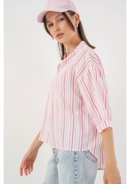 Kadın BDART Çizgili V Yaka Bluz Pink fırsatları