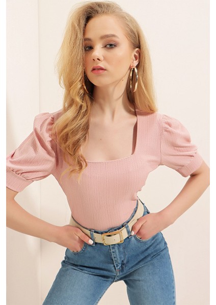 Kadın BDART Slim Fit Kare Yaka Bluz Pink fiyatları