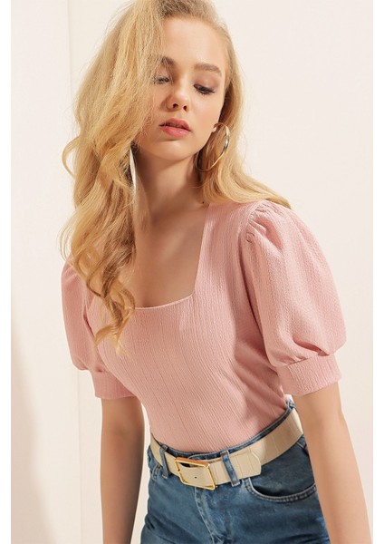 Kadın BDART Slim Fit Kare Yaka Bluz Pink modelleri