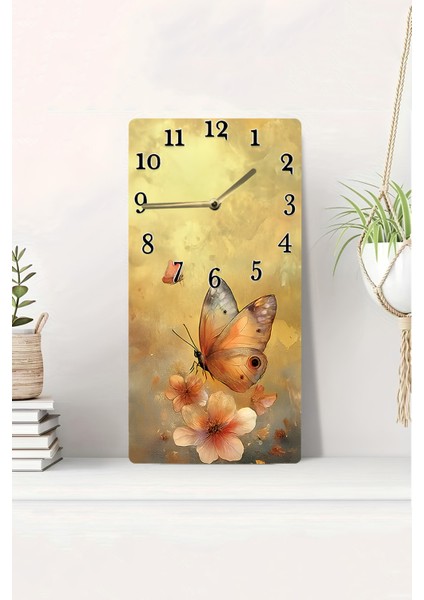 Dekoratif Mdf Tablo Saat – Uv Baskı Kelebek Desenli 30X60 cm – USD203