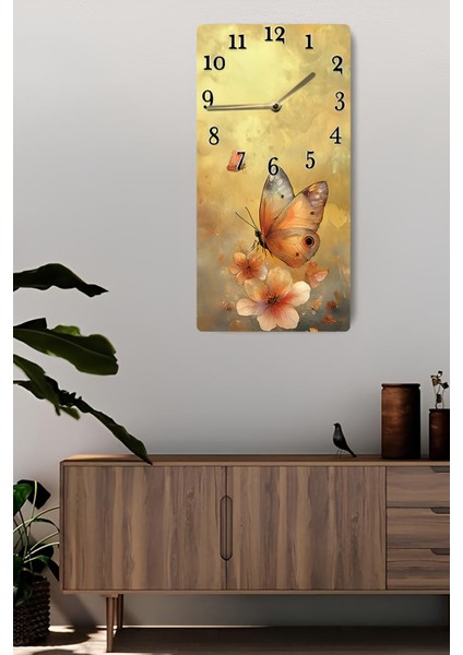 Dekoratif Mdf Tablo Saat – Uv Baskı Kelebek Desenli 30X60 cm – USD203 fiyatları
