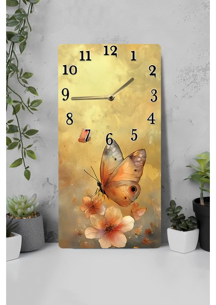 Dekoratif Mdf Tablo Saat – Uv Baskı Kelebek Desenli 30X60 cm – USD203