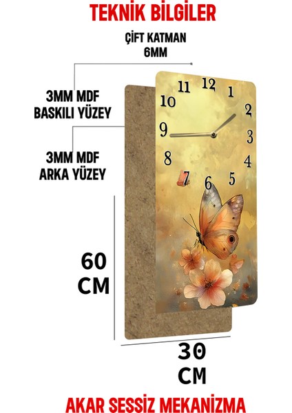Dekoratif Mdf Tablo Saat – Uv Baskı Kelebek Desenli 30X60 cm – USD203