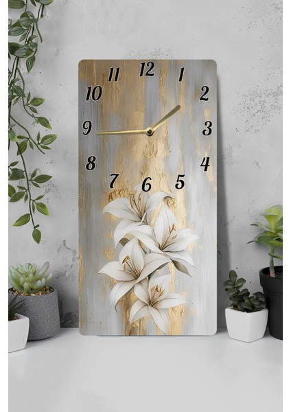 Mdf Tablo Saat – Zarif Çiçek Desenli Uv Baskı 30X60 cm – USD198