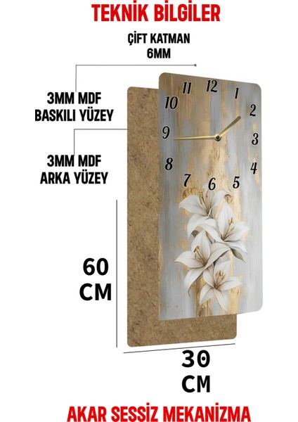 Mdf Tablo Saat – Zarif Çiçek Desenli Uv Baskı 30X60 cm – USD198