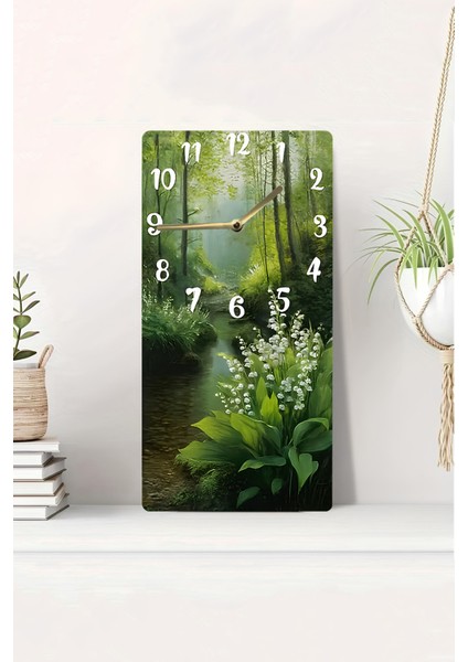 Doğa Manzaralı Orman ve Çiçek Desenli Uv Baskı Mdf Tablo Saat 30X60 cm – USD187