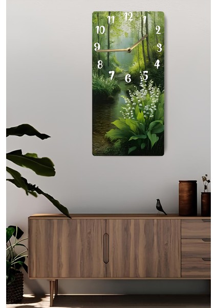 Doğa Manzaralı Orman ve Çiçek Desenli Uv Baskı Mdf Tablo Saat 30X60 cm – USD187 fiyatları