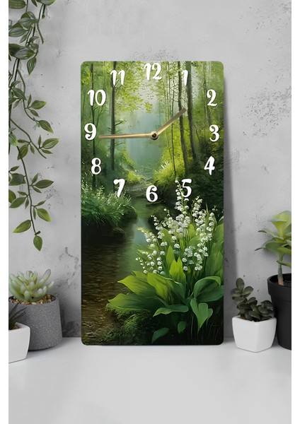 Doğa Manzaralı Orman ve Çiçek Desenli Uv Baskı Mdf Tablo Saat 30X60 cm – USD187