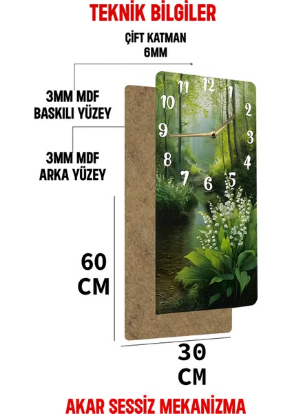 Doğa Manzaralı Orman ve Çiçek Desenli Uv Baskı Mdf Tablo Saat 30X60 cm – USD187