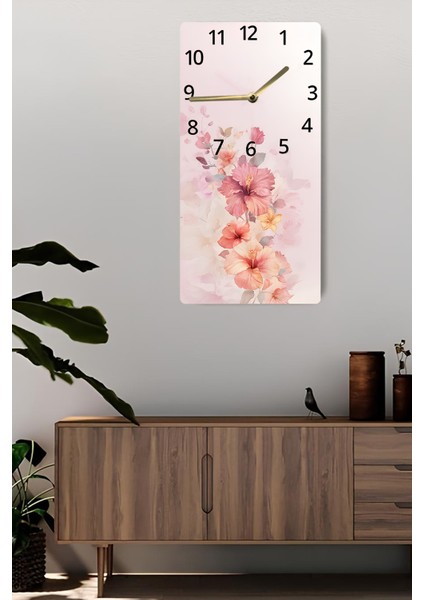 Mdf Tablo Saat – Pembe Çiçekli Zarif Tasarım (30X60 Cm) Uv Baskı – USD205 fiyatları
