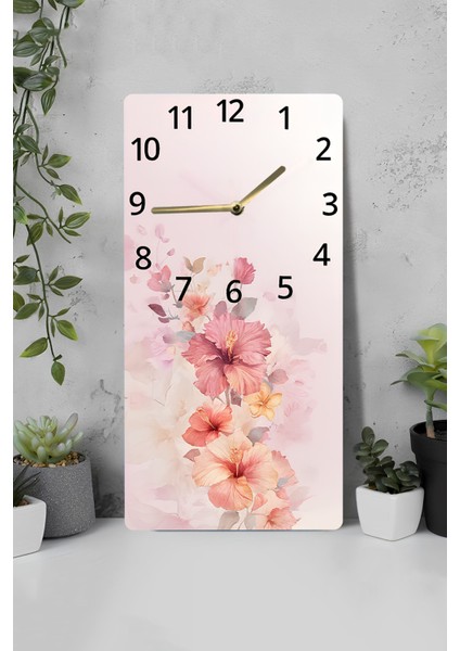 Mdf Tablo Saat – Pembe Çiçekli Zarif Tasarım (30X60 Cm) Uv Baskı – USD205