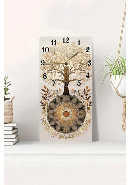 Hayat Ağacı ve Mandala Desenli Uv Baskı Mdf Tablo Saat 30X60 cm – USD186