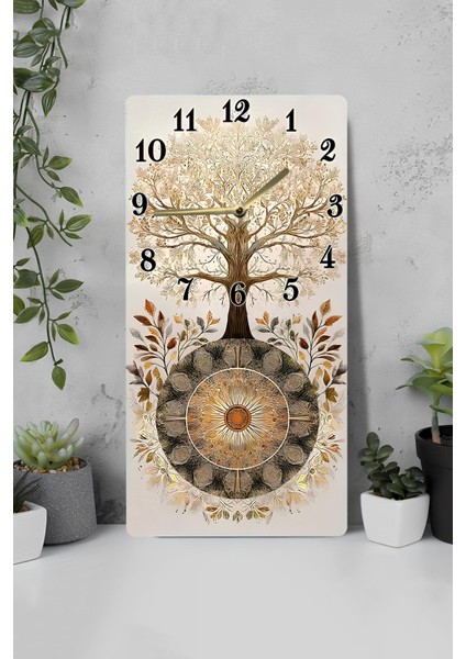 Hayat Ağacı ve Mandala Desenli Uv Baskı Mdf Tablo Saat 30X60 cm – USD186