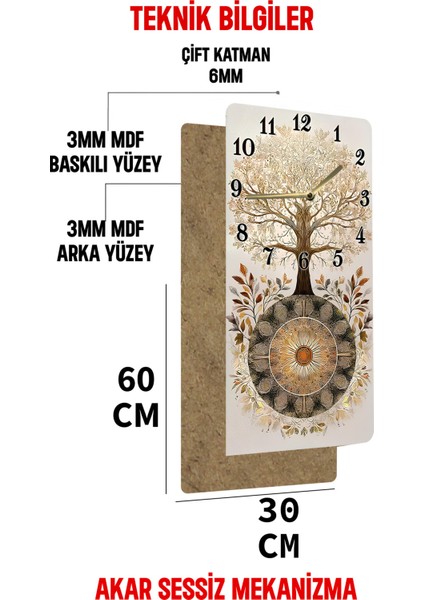 Hayat Ağacı ve Mandala Desenli Uv Baskı Mdf Tablo Saat 30X60 cm – USD186