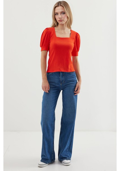 Kadın BDART Slim Fit Kare Yaka Bluz Orange