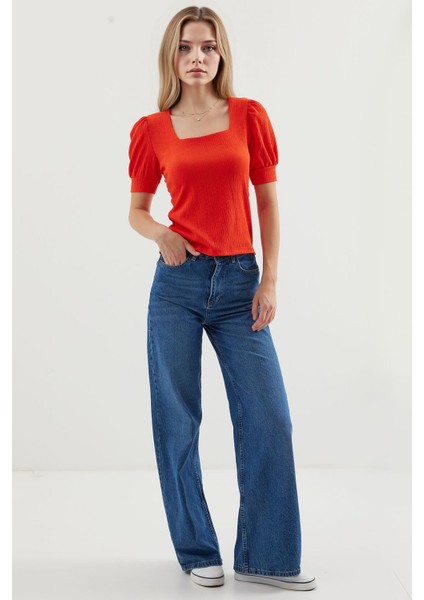 Kadın BDART Slim Fit Kare Yaka Bluz Orange fiyatları