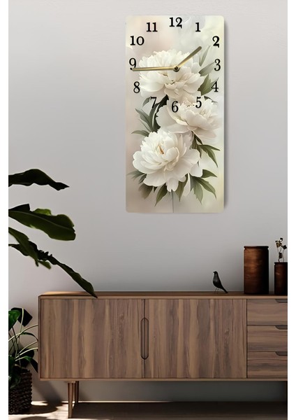 Mdf Tablo Saat – Beyaz Çiçek Desenli 🌸 | Uv Baskı | 30X60 cm – USD195 fiyatları