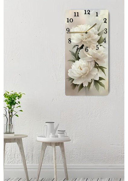 Mdf Tablo Saat – Beyaz Çiçek Desenli 🌸 | Uv Baskı | 30X60 cm – USD195 indirimleri
