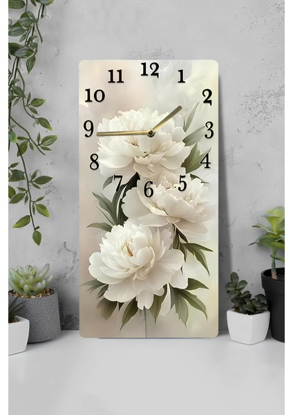 Mdf Tablo Saat – Beyaz Çiçek Desenli 🌸 | Uv Baskı | 30X60 cm – USD195