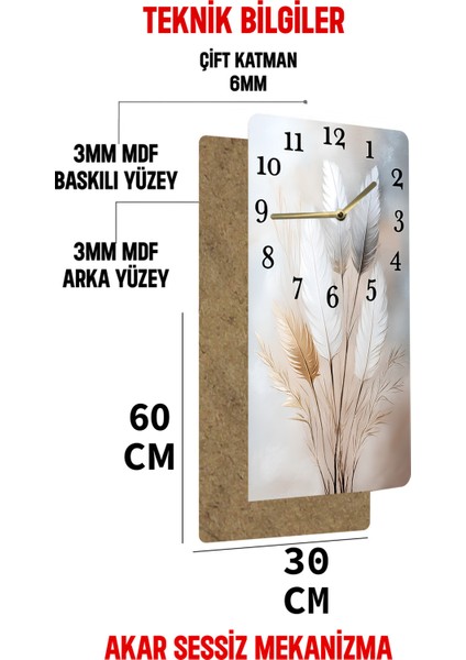 Mdf Tablo Saat – Uv Baskı Tüy Desenli Şık Tasarım – 30X60 cm – USD194