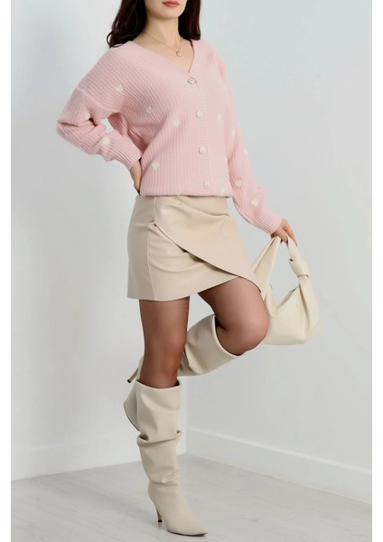 Pembe Renk Nakışlı Balon Kol Triko Hırka indirimleri