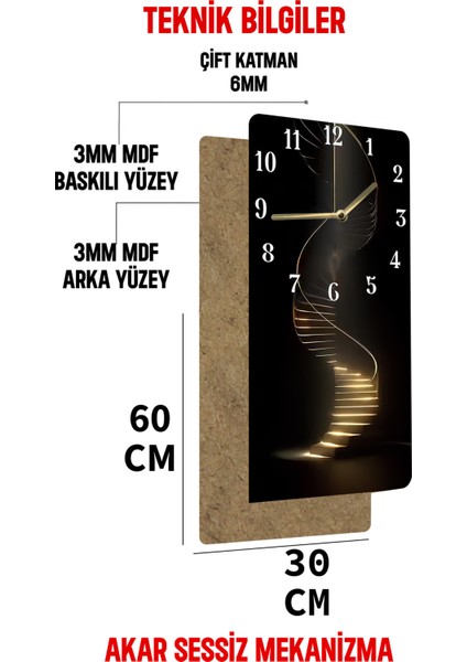 Dekoratif Mdf Tablo Saat – Spiral Merdiven Desenli (30X60 Cm) Uv Baskı – USD207