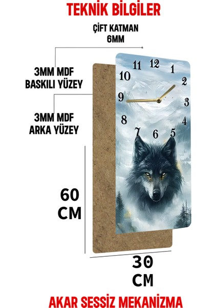 Kurt Figürlü Dağ Manzaralı Uv Baskı Mdf Tablo Saat 30X60 cm – USD189