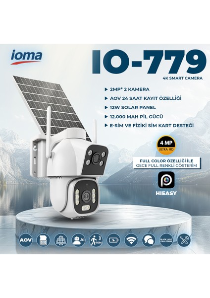 IO-779 | 4mp Ultra Hd 4g Solar Çift Kamera 12W Güneş Panelli (12000MAH Pil) modelleri