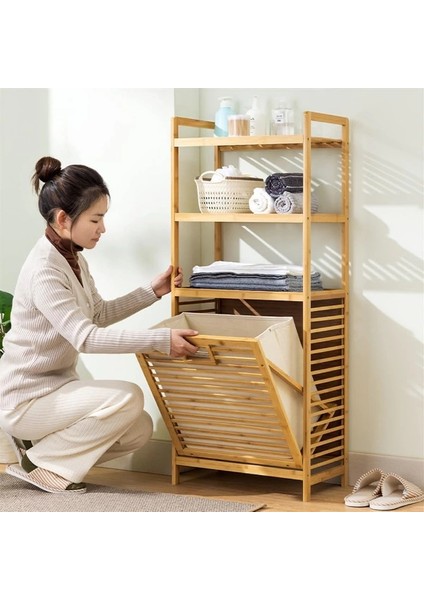 3 Organizer Raflı Ahşap Bambu Çek-Aç Kirli Sepeti fiyatları