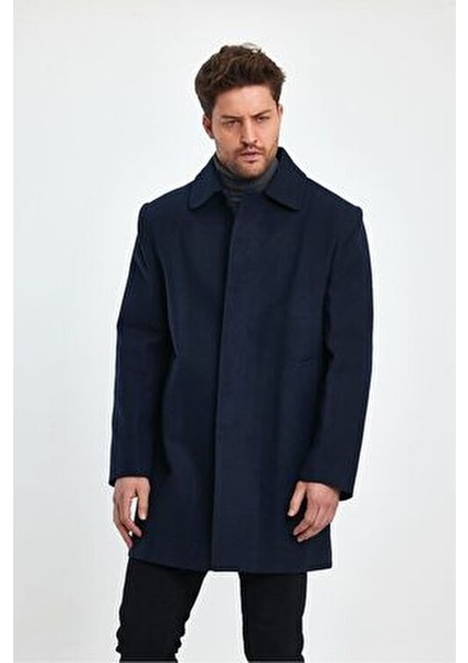 Erkek Lacivert Regular Fit Kaşe Kaban Gömlek Yaka Uzun Kol Günlük Tarz fiyatları