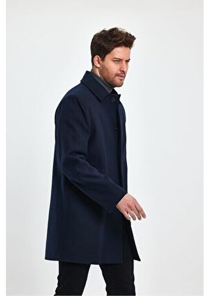 Erkek Lacivert Regular Fit Kaşe Kaban Gömlek Yaka Uzun Kol Günlük Tarz modelleri