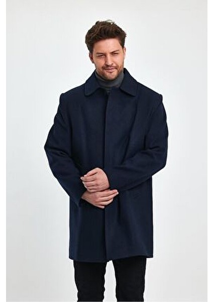 Erkek Lacivert Regular Fit Kaşe Kaban Gömlek Yaka Uzun Kol Günlük Tarz fırsatları