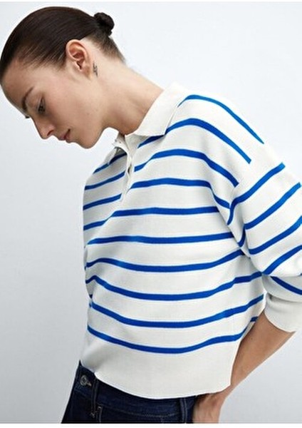 Çizgili Polo Yaka Kazak