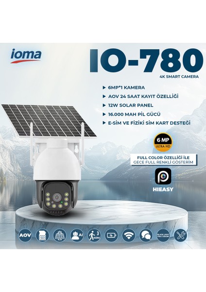 IO-780 Akıllı 4g Solar Kamera | 6mp Ultra Hd, Çift Lens, 12000MAH Pil 12W Güneş Paneli