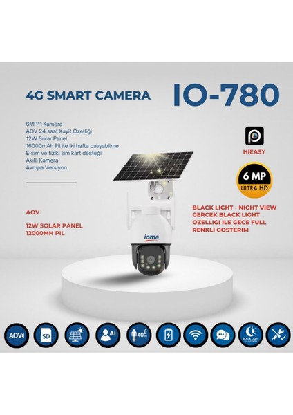 IO-780 Akıllı 4g Solar Kamera | 6mp Ultra Hd, Çift Lens, 12000MAH Pil 12W Güneş Paneli fiyatları