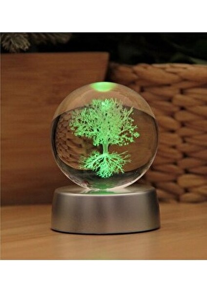 Hayat Ağacı Rengarenk Işıklı 3 Boyutlu Kristal Cam Küre Modern Dekoratif Tasarım