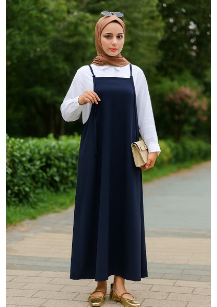 Kadın Lacivert Basic Ayarlanabilir Askılı Jile Elbise