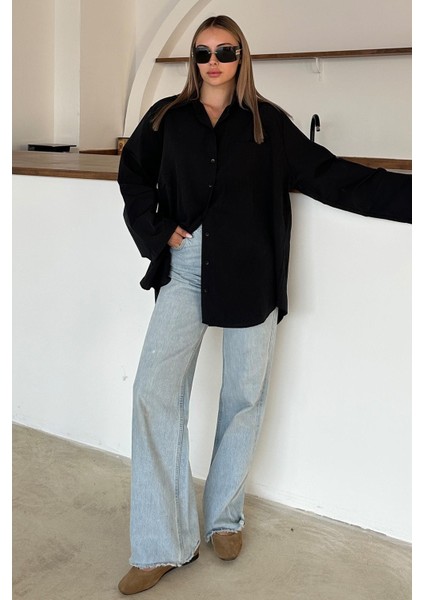 Ispanyol Kol Salaş Pamuklu Gömlek Siyah 9365 indirimleri