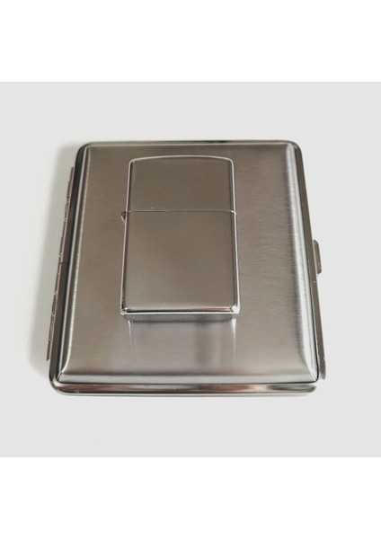 Gümüş Renk Metal Tabaka Metal Sigaralık Hediyelik Sigara Kutusu Benzinli Metal Çakmak Takımı fiyatları