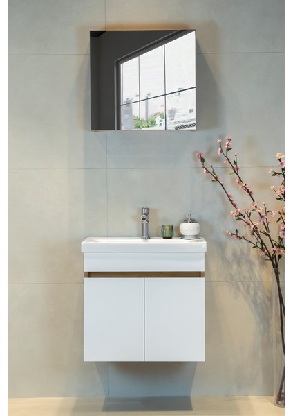 Star Banyo Dolabı Seti ( 60 cm Egzotik Meşe & Parlak Beyaz Aynalı Lavabolu Mdf ) fiyatları