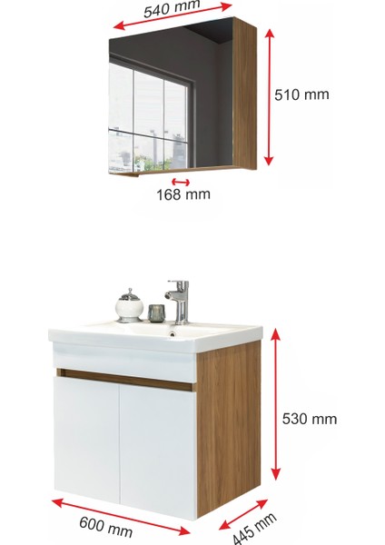 Star Banyo Dolabı Seti ( 60 cm Egzotik Meşe & Parlak Beyaz Aynalı Lavabolu Mdf ) modelleri