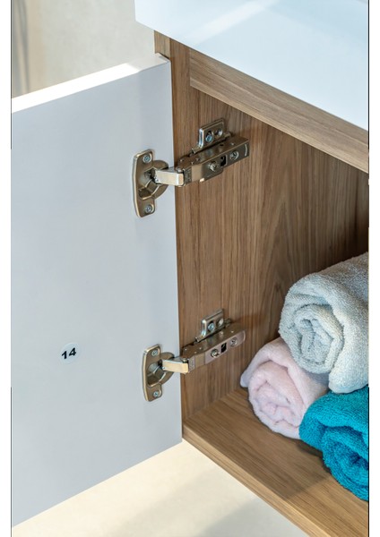 Star Banyo Dolabı Seti ( 60 cm Egzotik Meşe & Parlak Beyaz Aynalı Lavabolu Mdf )